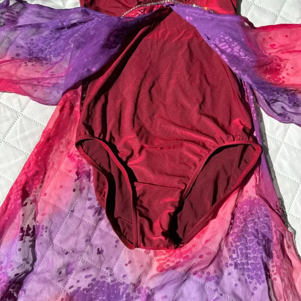 Mirella Lyrical Dance Costume Halter Leotard Chiffon Overlay Dress Adult M